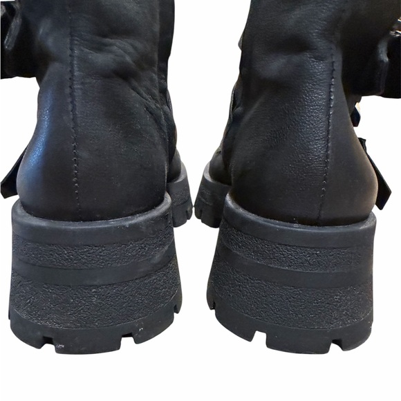 Steve Madden Roland Boots Combat Size 11 Black Side Zipper Triple Buckle Edgy - Picture 9 of 14
